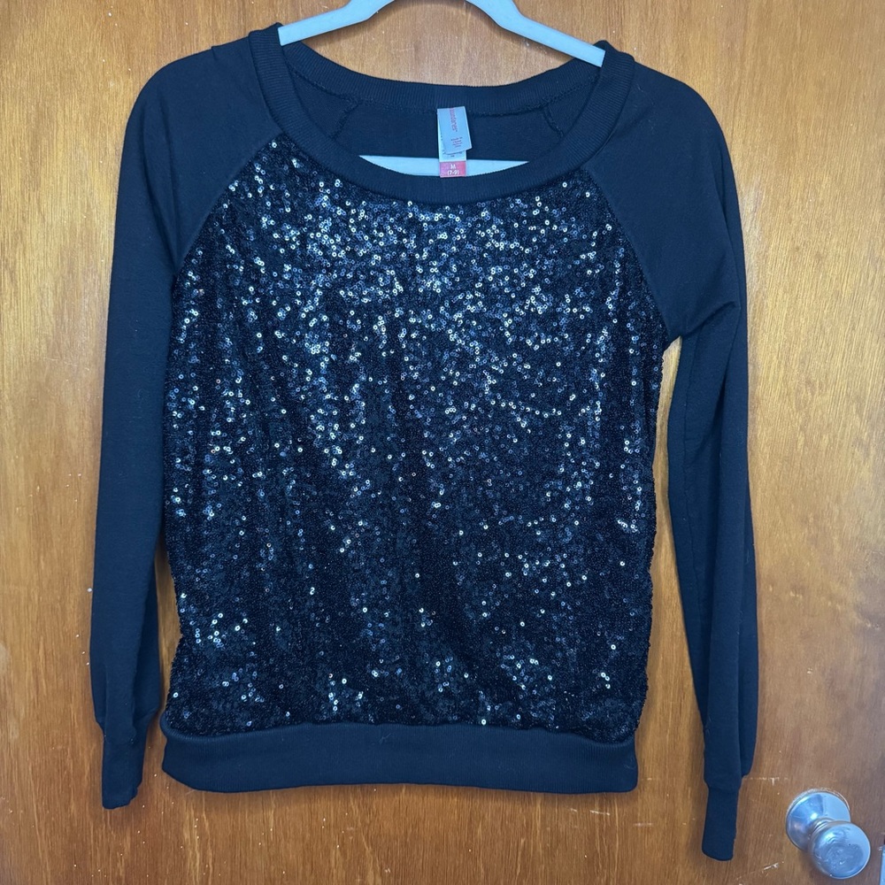 No Boundaries Black Sequin Sparkle Crewneck Sweater M (7-9)